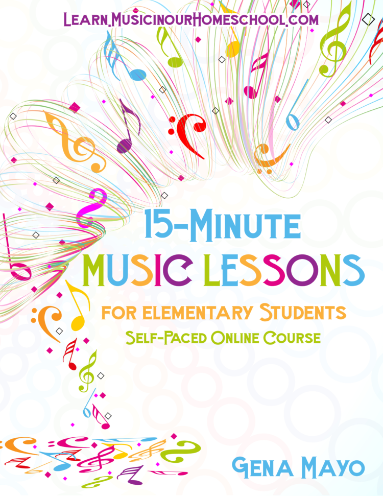 15-Minute Music Lessons self-paced online course for elementary students. 15 separate lessons with printables at Learn.MusicinOurHomeschool.com. #musicinourhomeschool #musiceducationfreebie #musiclessonsforkids