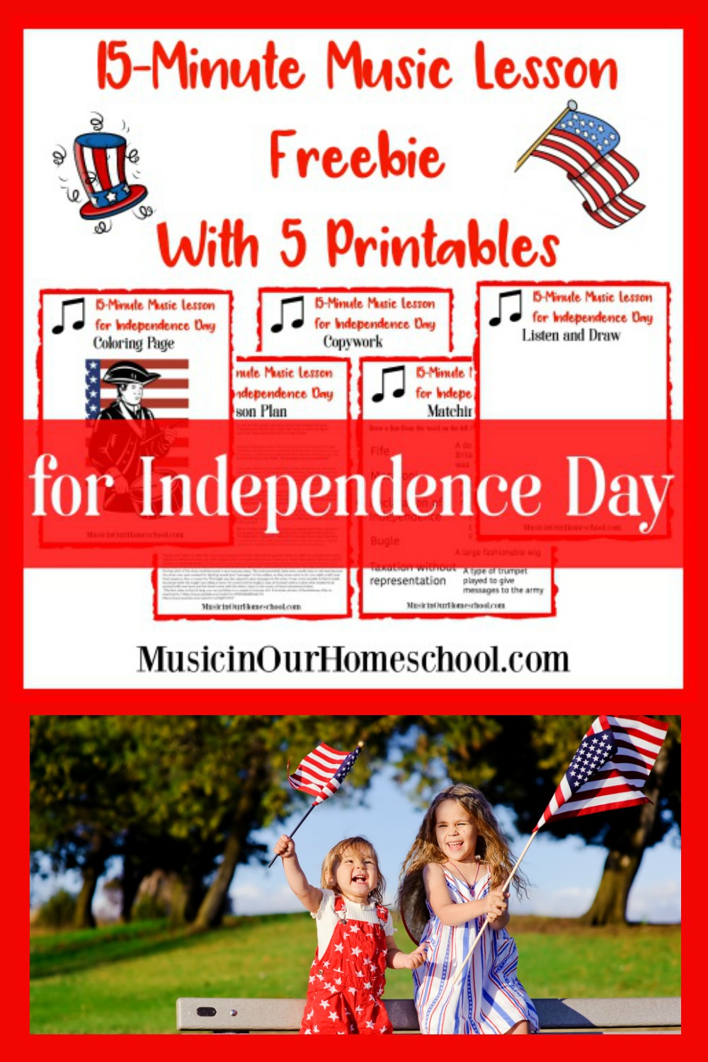 15-Minute Music Lesson for Independence Day with free 5-page printable pack