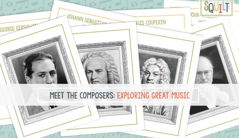 Meet the Composers from SQUILT is a great way to do composer study with your kids. Includes flash cards and links to music to listen to. #musiceducation #composerstudy #homeschoolmusic #musiced #elementarymusic #musicinourhomeschool