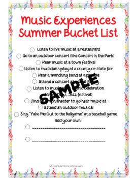 Music Experiences Summer Bucket List free download from Music in Our Homeschool