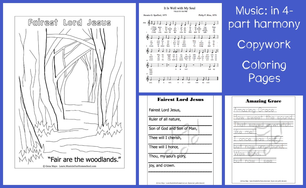 Great Hymns of the Faith Music, Copywork, and Coloring Pages for the online course at Learn.MusicinOurHomeschool.com. Best hymn study course ever!