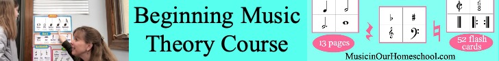 Beginning Music Theory course is part of Music in Our Homeschool Plus! Join Gena Mayo and her daughter as they lead you through super fun video music theory lessons!