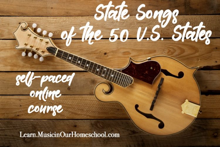 "State Songs of the 50 U.S. States" online course from Music in Our Homeschool is the perfect way to combine geography and music education in your homeschool, classroom, or homeschool co-op. Click through to see a free preview lesson. #musiccourse #elementarymusic #musiceducation #musiclessonsforkids #musicinourhomeschool