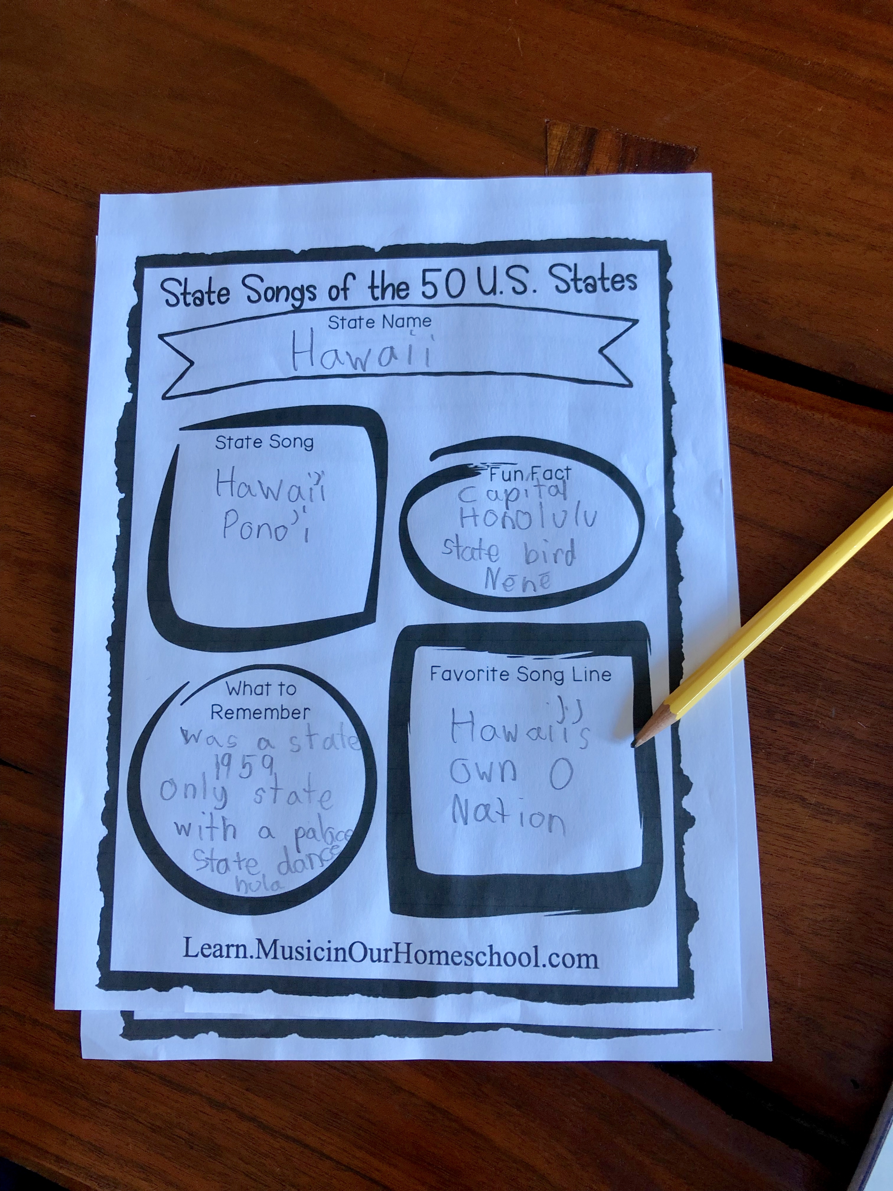 Here is a notebooking page from State Songs of the 50 U.S. States online course, the perfect way to learn all about the U.S. States and do some music along the way! #musiceducation #elementarymusic #musiclessonsforkids #musicinourhomeschool #statesongscourse