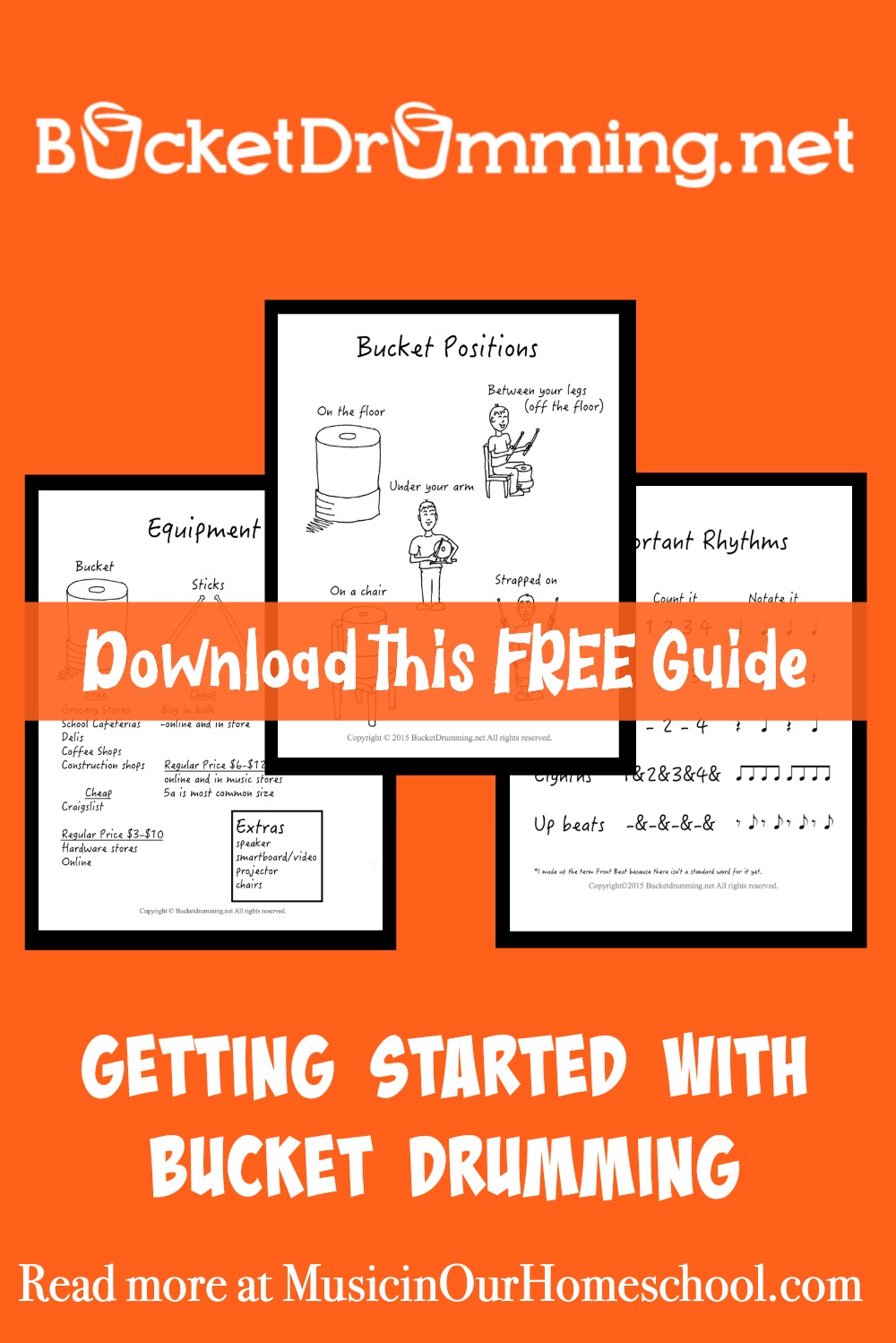 "Getting Started With Bucket Drumming" is a free guide you can download from bucketdrumming.net. The Incredible Benefits of Including Bucket Drumming in your Homeschool #bucketdrumming #homeschoolmusic #musicinourhomeschool #musiclessonsforkids