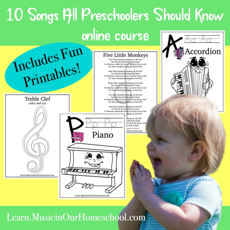 10 Songs All Preschoolers Should Know online course from Music in Our Homeschool #musicinourhomeschool #preschoolmusic #homeschoolmusic
