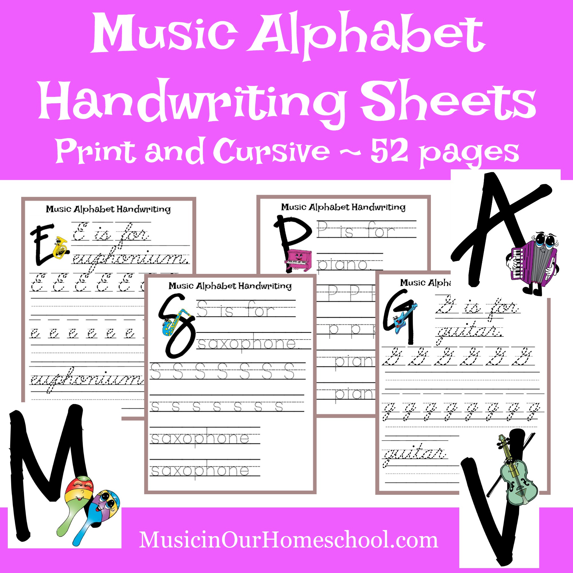 Elementary Music Fun Bundle of Activities: Music Alphabet Handwriting Printable Pack