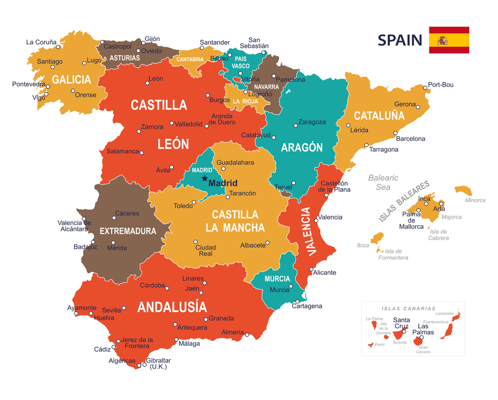 Spain map for Flamenco music lesson for kids 