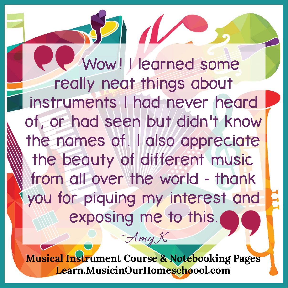 Musical Instrument Course & Notebooking Pages testimonial quote 