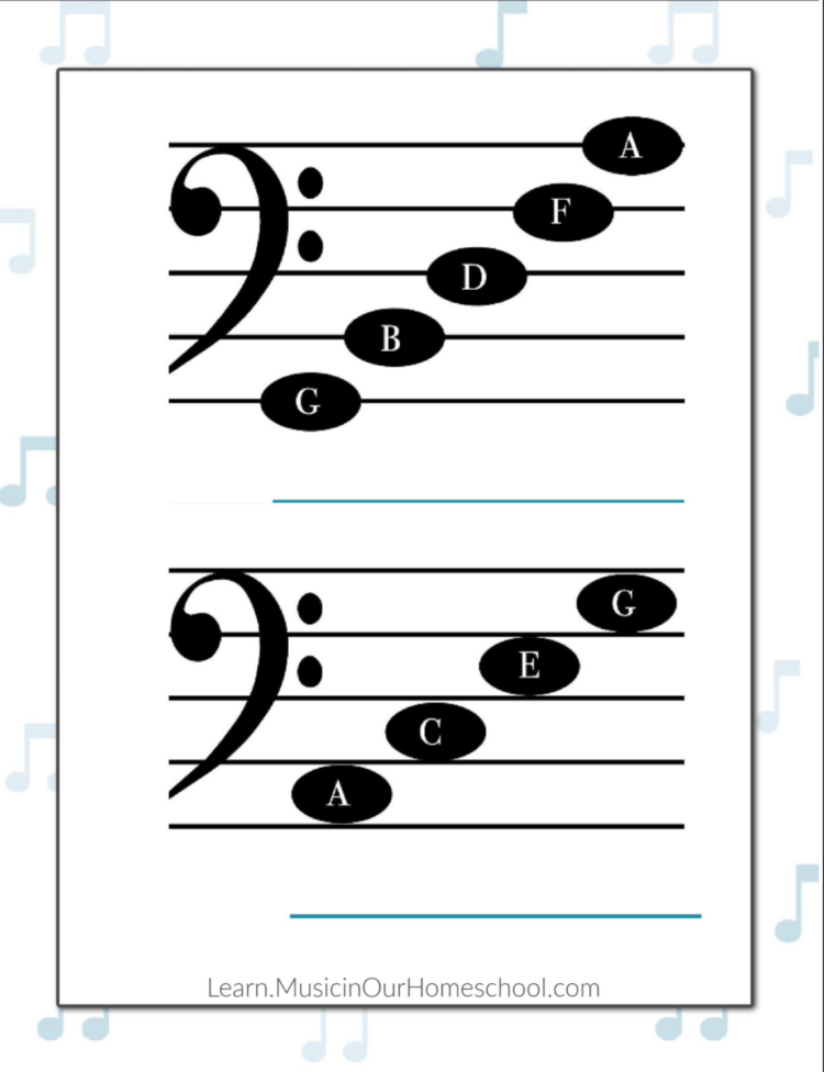 Basic note reading bass clef staff notes