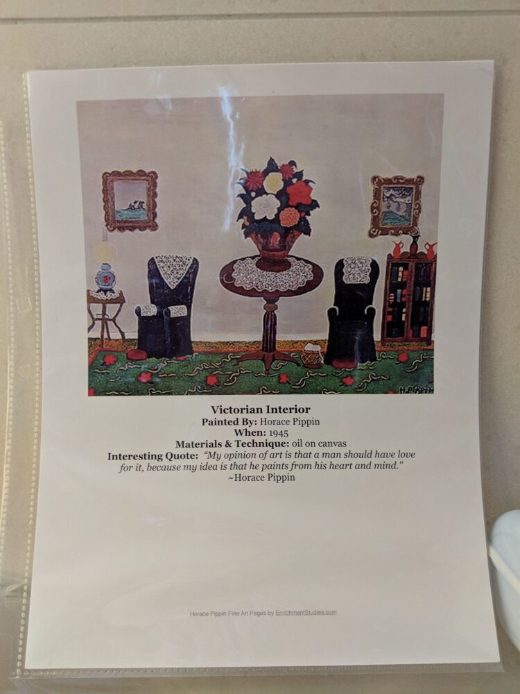 This one [Fine Art Page] kept falling off the wall, so I asked my daughter if I should just go ahead and put it away early. "NO!! I want to keep that one up. It's my favorite--it's really beautiful!" Apparently it may be transferred to her room full-time ... but only after she looks through the entire binder to see what others she may want too ...