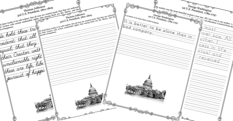 U.S. Presidents 1-12 Quotes Penmanship and Copywork Pages copywork hero image
