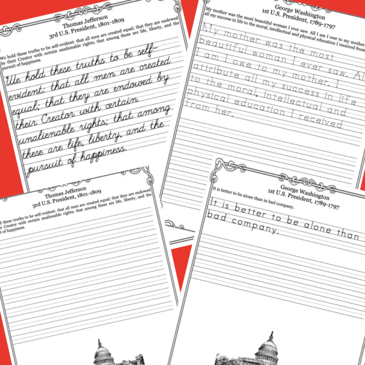 U.S. Presidents 1-12 Quotes Penmanship and Copywork Pages