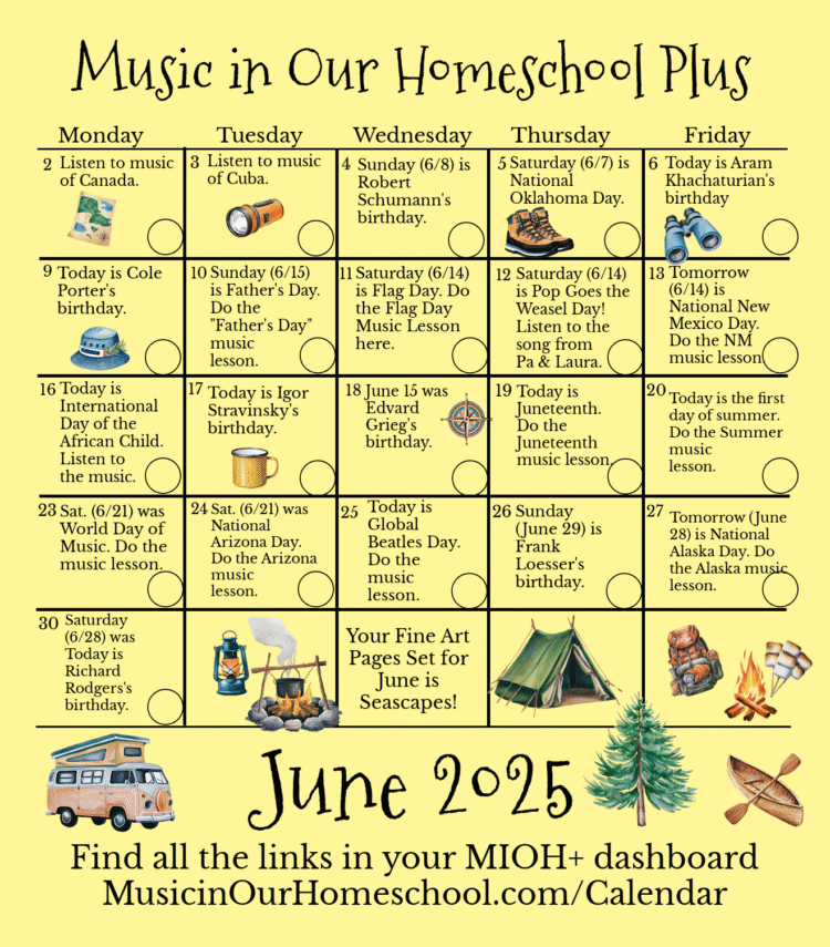 June 2025 Music Lesson Calendar of the Month