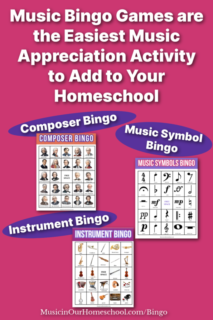 Music Bingo Games are the Easiest Music Appreciation Activity
to Add to Your Homeschool